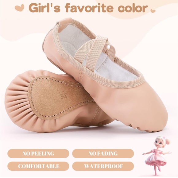 🌻4/$20 Ballet Slippers for Toddlers Full Cowhide Sole Crossbands Size 4 Yrs 10 - Picture 3 of 12